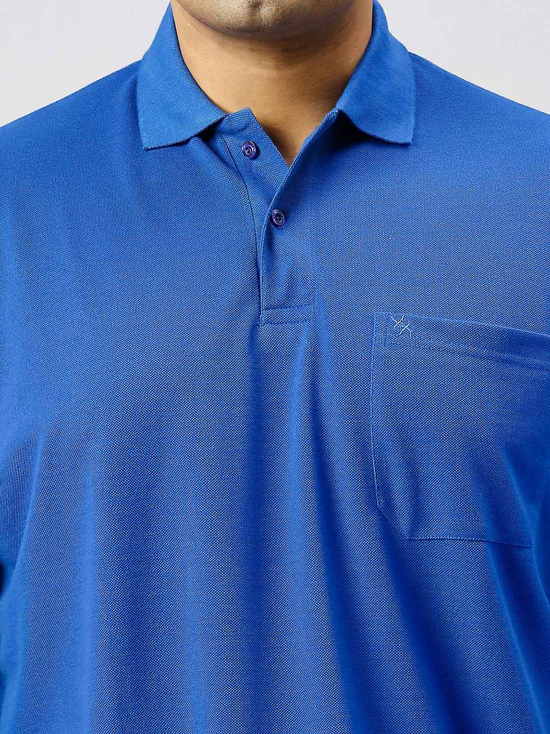 Plus Size Solid Royal Blue Polo T-shirt With Pocket