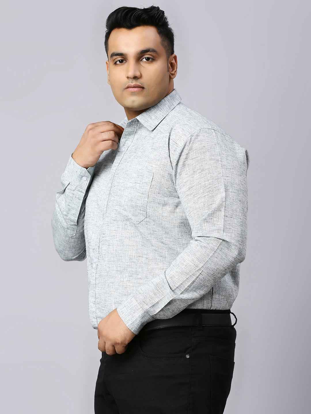 Men's Plus Size Solid Cotton Linen Green Shirt