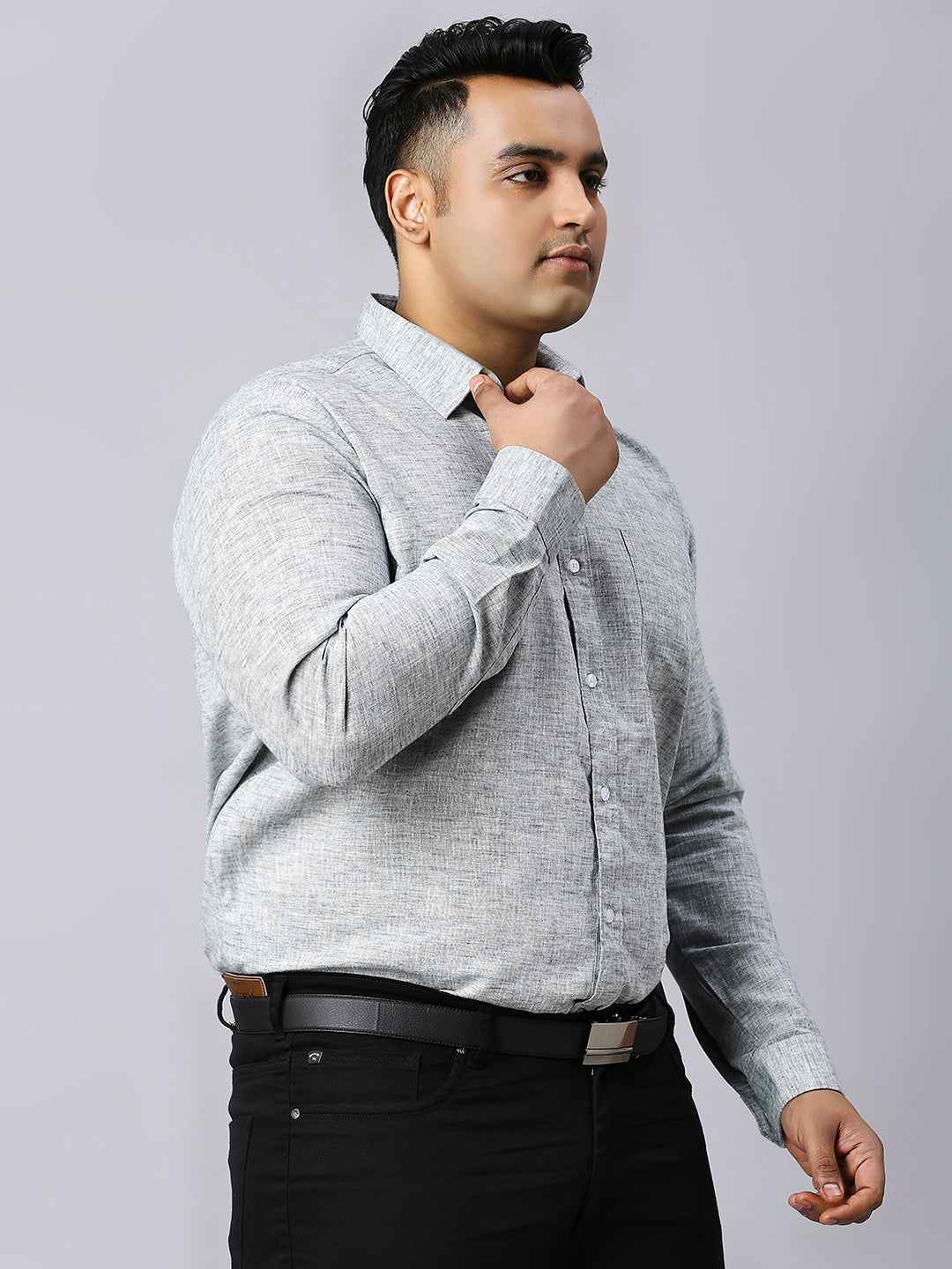Men's Plus Size Solid Cotton Linen Green Shirt