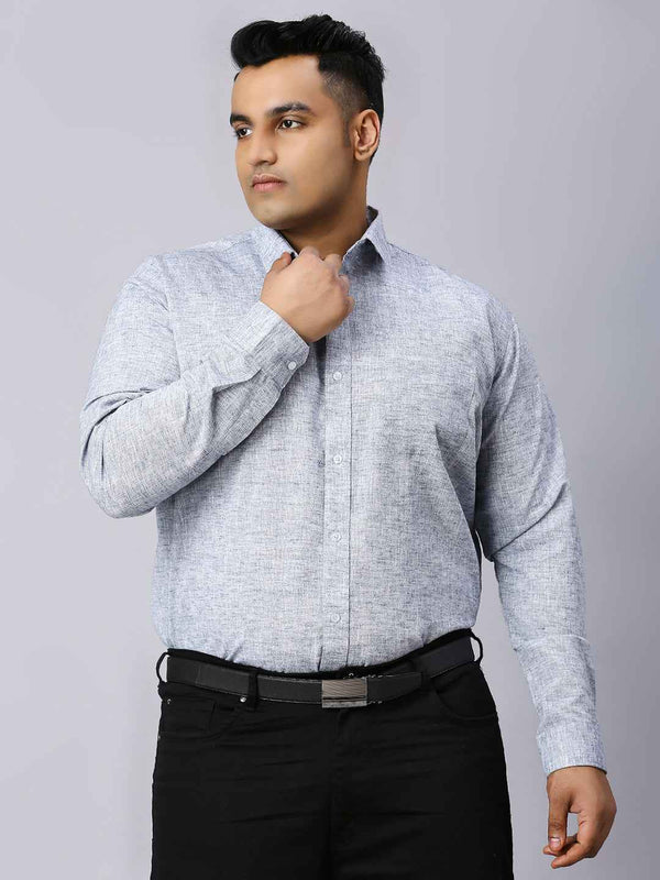 Men's Plus Size Solid Cotton Linen Indigo Shirt