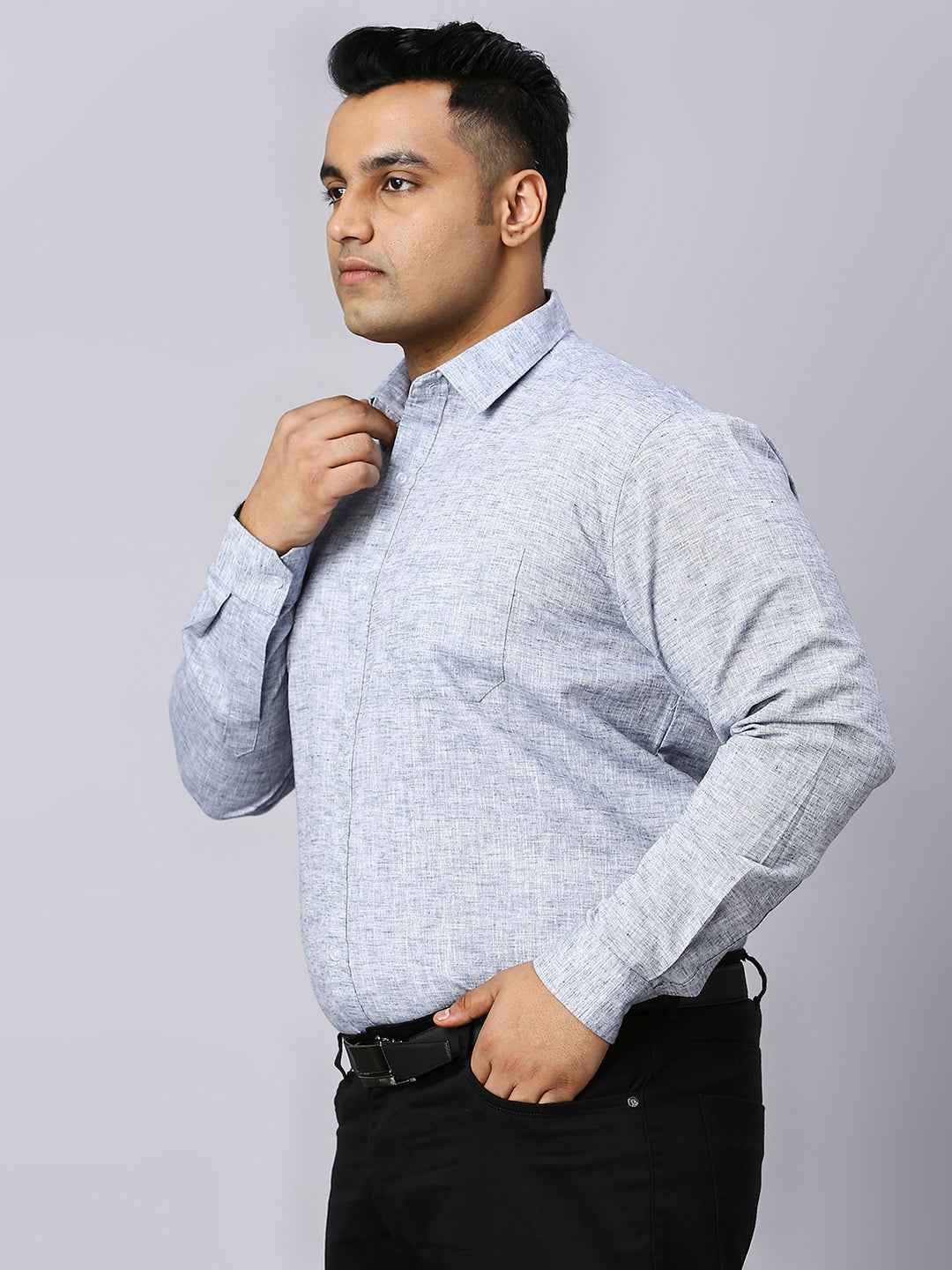 Men's Plus Size Solid Cotton Linen Indigo Shirt