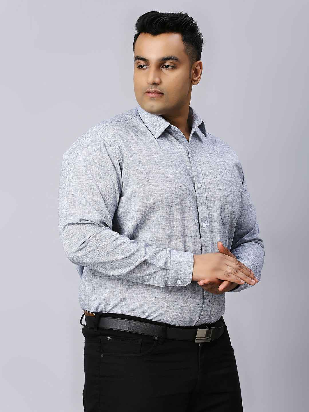 Men's Plus Size Solid Cotton Linen Indigo Shirt