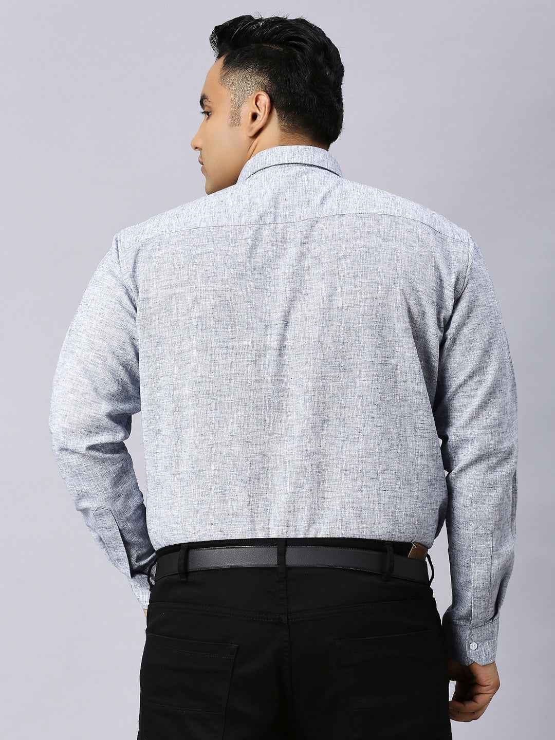 Men's Plus Size Solid Cotton Linen Indigo Shirt