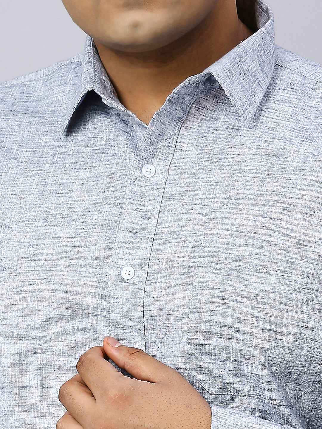 Men's Plus Size Solid Cotton Linen Indigo Shirt
