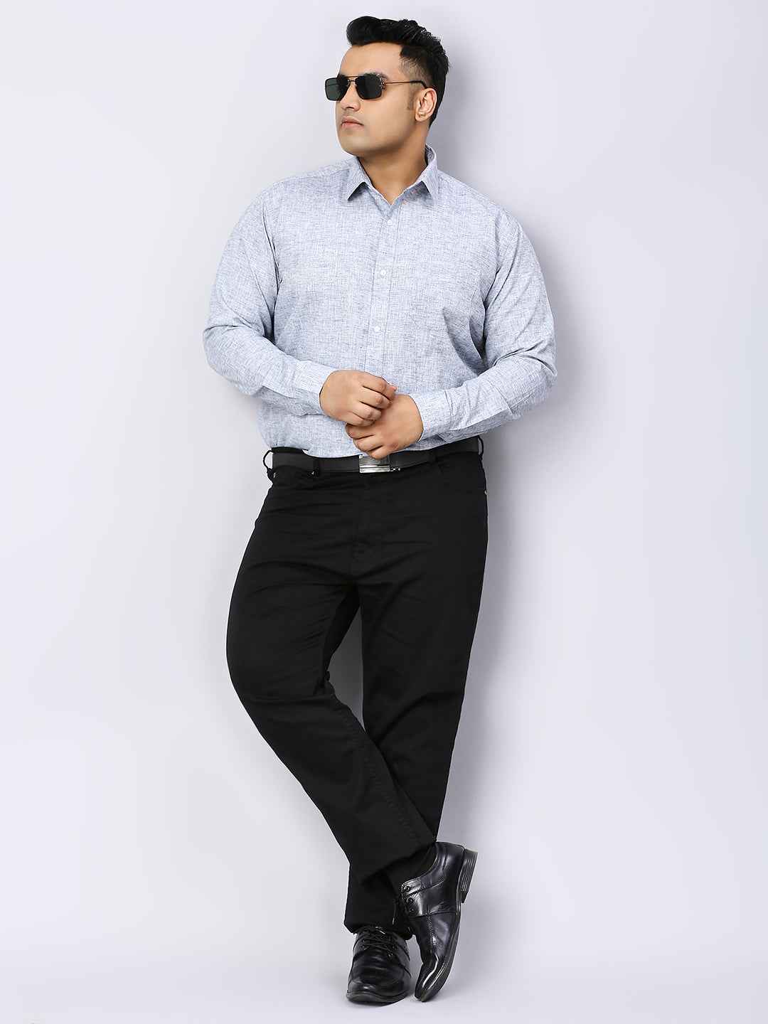 Men's Plus Size Solid Cotton Linen Indigo Shirt