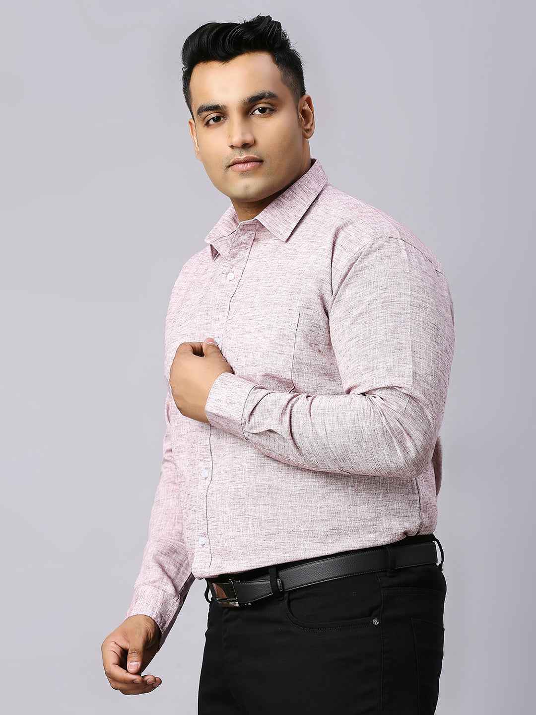 Men's Plus Size Solid Cotton Linen Plum Shirt