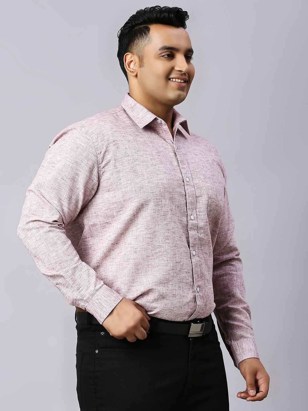 Men's Plus Size Solid Cotton Linen Plum Shirt