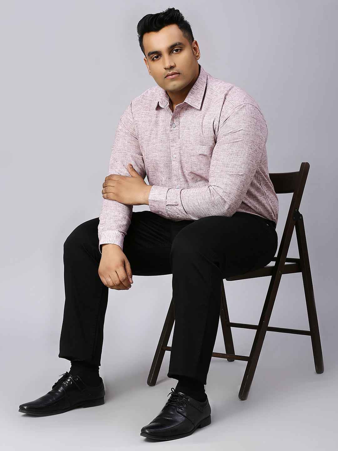 Men's Plus Size Solid Cotton Linen Plum Shirt