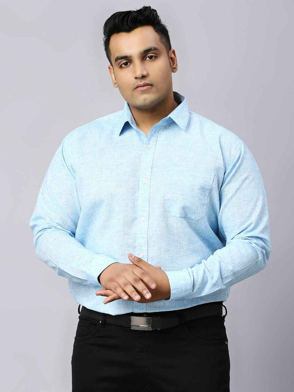 Men's Plus Size Solid Cotton Linen Sky Blue Shirt