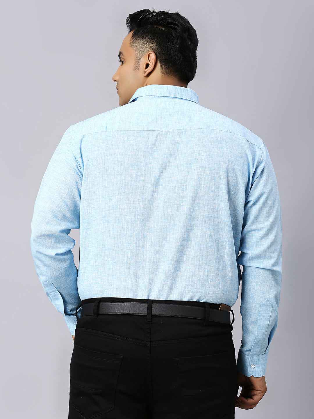 Men's Plus Size Solid Cotton Linen Sky Blue Shirt