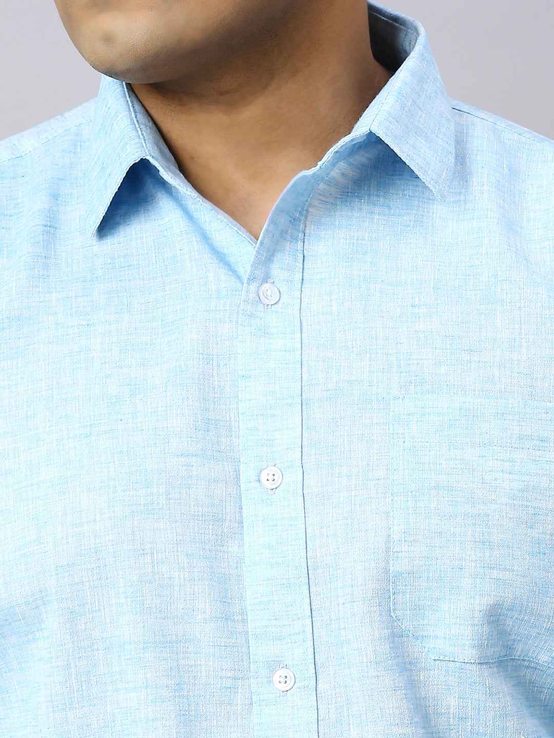 Men's Plus Size Solid Cotton Linen Sky Blue Shirt