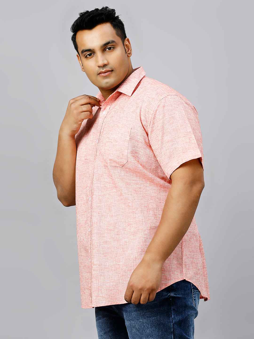 Men's Plus Size Solid Cotton Linen Red Shirt