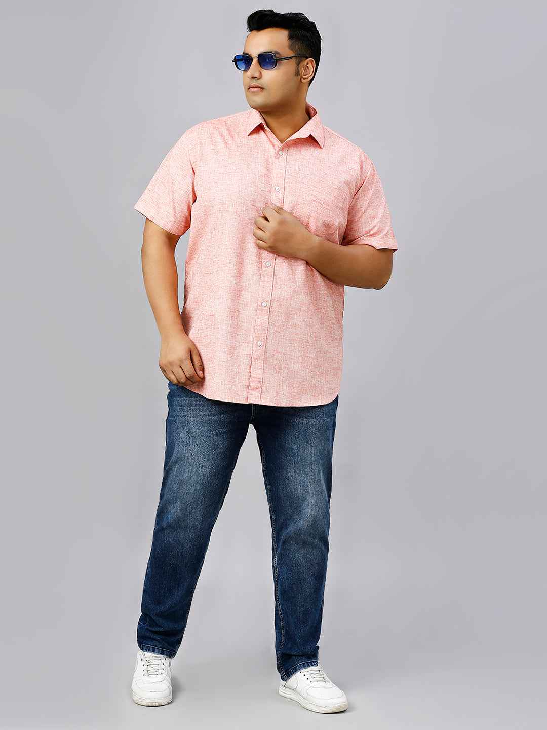 Men's Plus Size Solid Cotton Linen Red Shirt