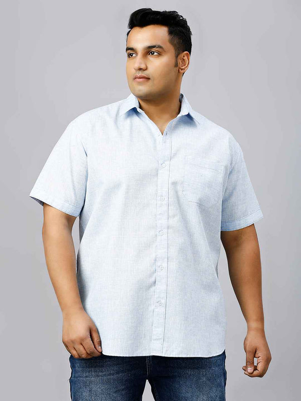 Men's Plus Size Solid Cotton Linen Sky Blue Shirt