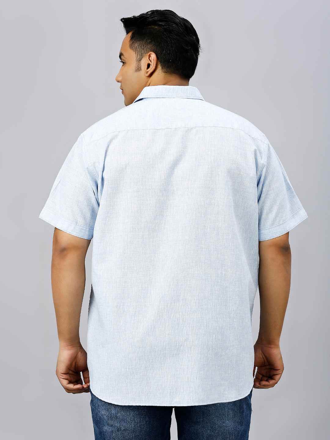 Men's Plus Size Solid Cotton Linen Sky Blue Shirt