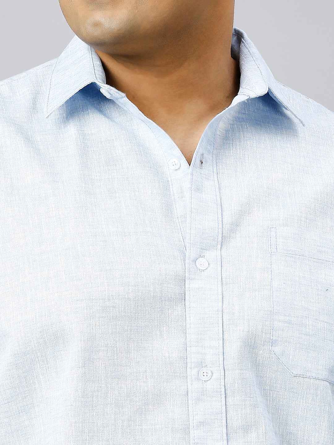 Men's Plus Size Solid Cotton Linen Sky Blue Shirt
