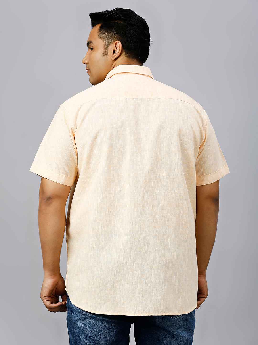 Men's Plus Size Solid Cotton Linen Yellow Shirt
