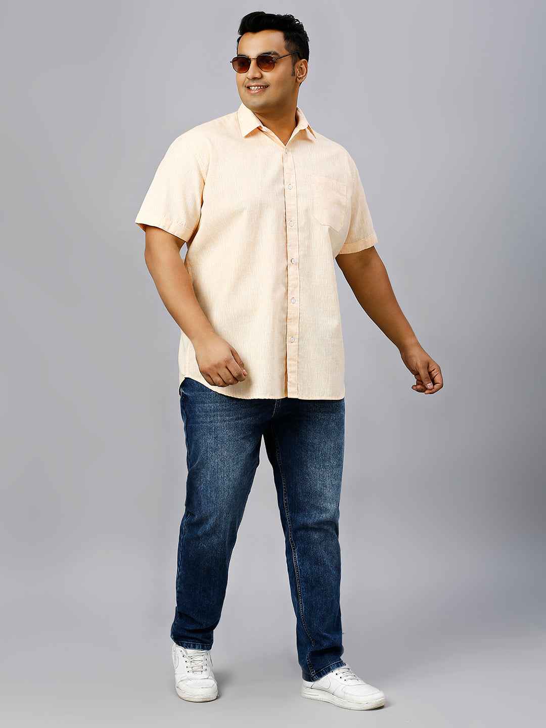 Men's Plus Size Solid Cotton Linen Yellow Shirt