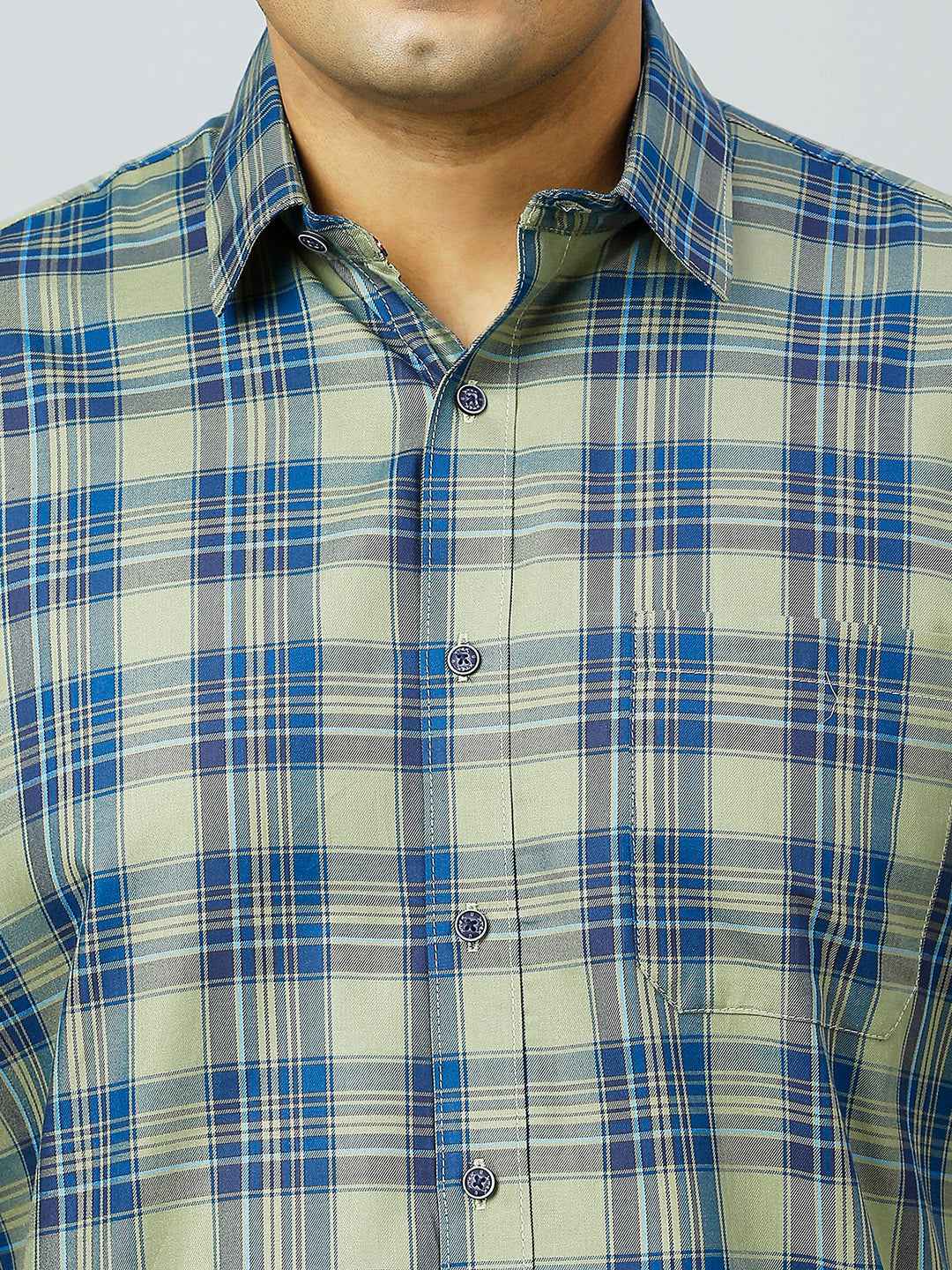 Plus Size Checkered Half Sleeve Men's Green Shirt
