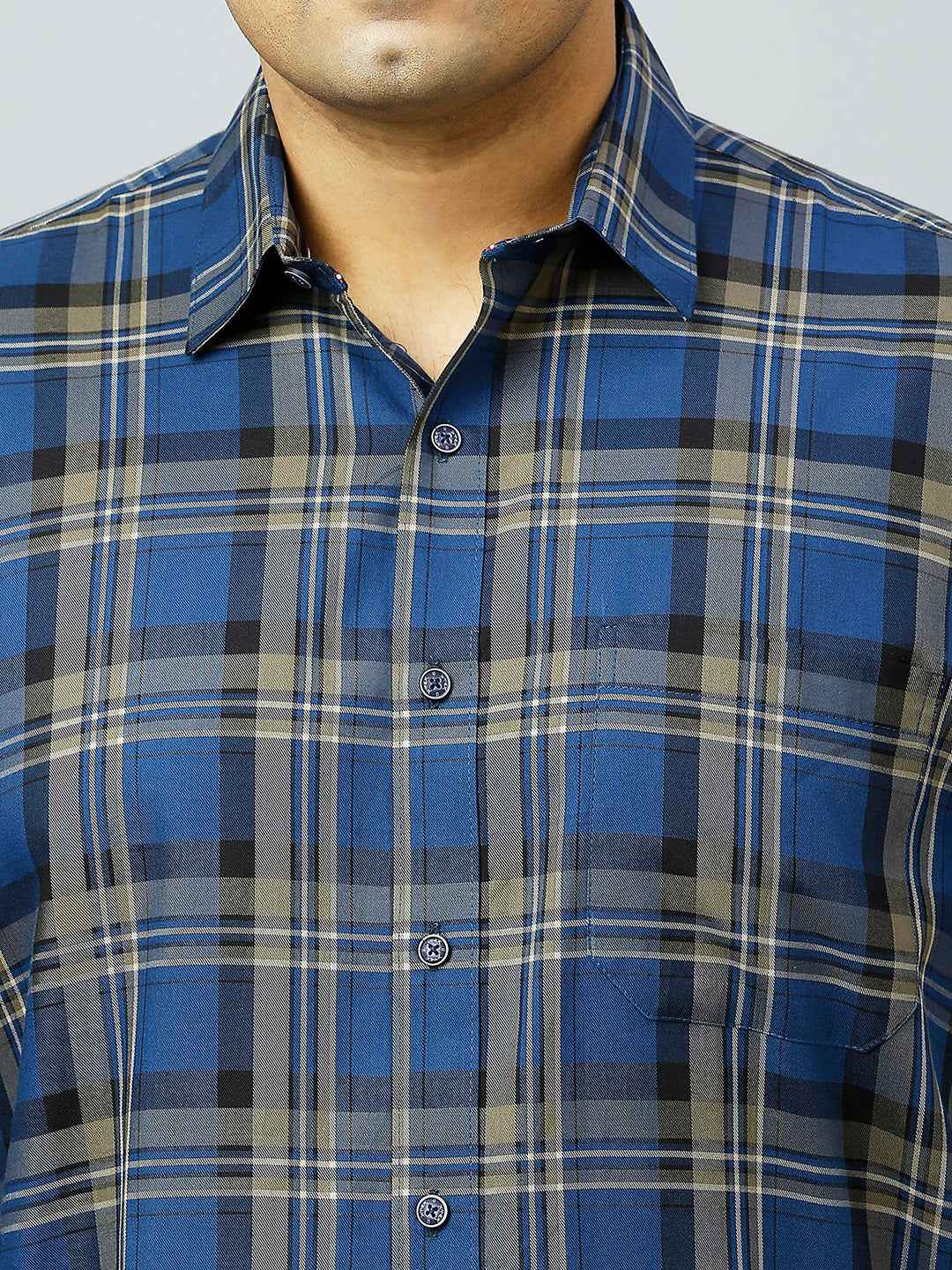 Plus Size Checkered Half Sleeve Men's Indigo Shirt
