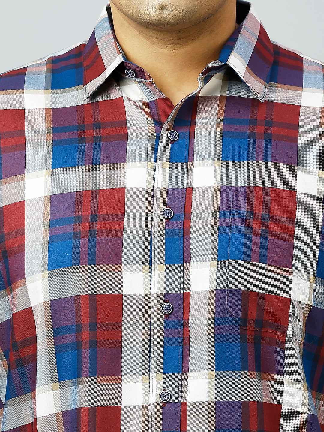 Plus Size Checkered Half Sleeve Men's Maroon Shirt