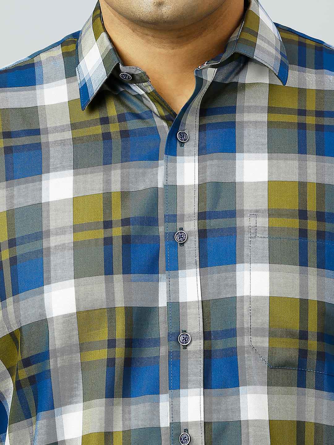 Plus Size Checkered Half Sleeve Men's Mehndi Shirt