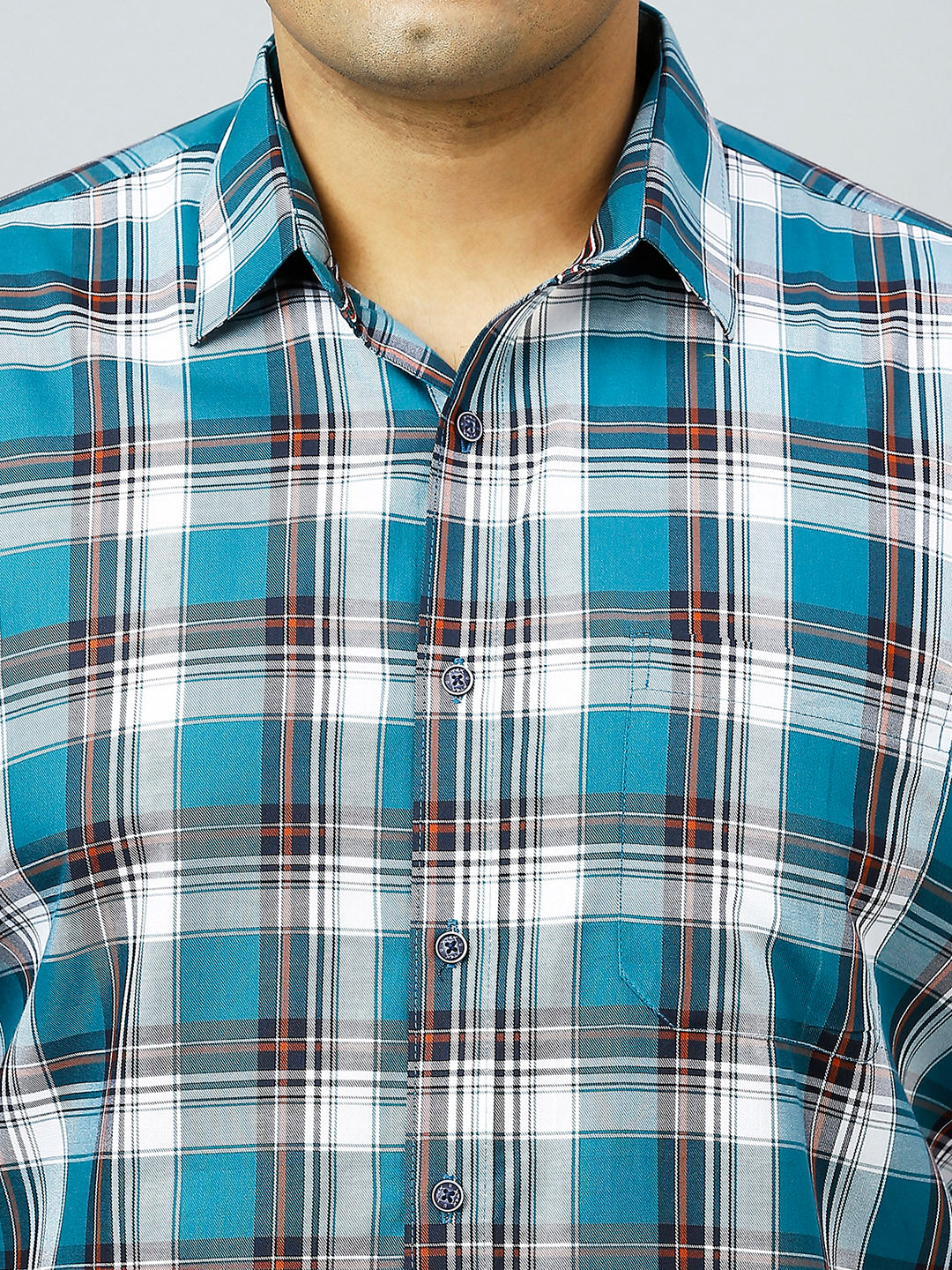 Plus Size Checkered Half Sleeve Men's Teal Shirt - XMEX Clothing