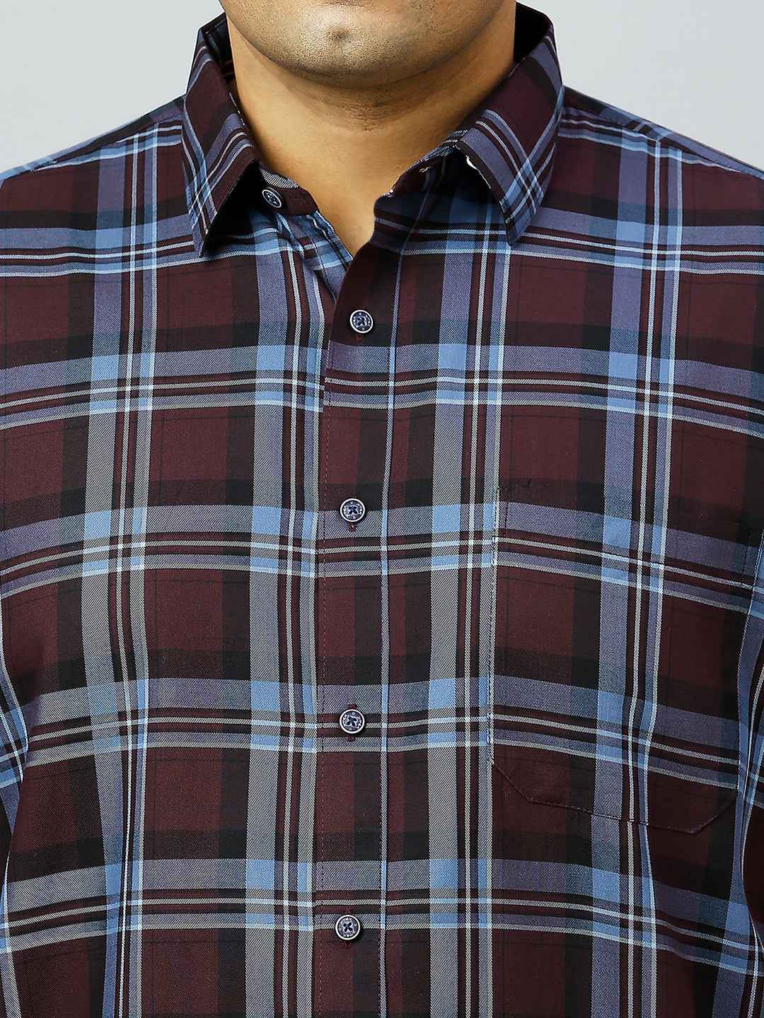 Plus Size Checkered Half Sleeve Men's Wine Shirt