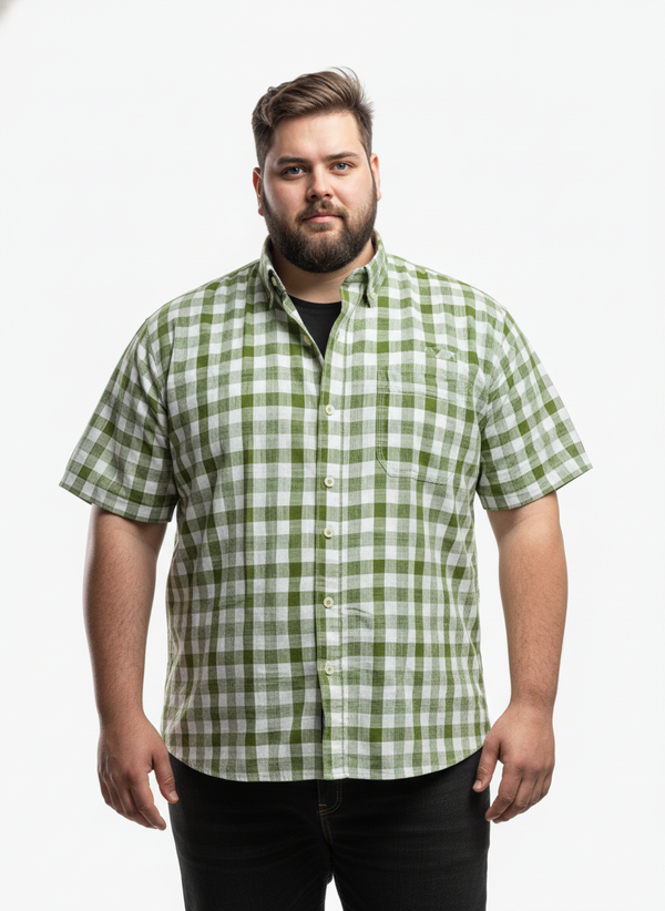 Men’s Plus Size Cotton-Blend Checkered Casual Shirt – Soft, Breathable & Stylish Everyday Wear
