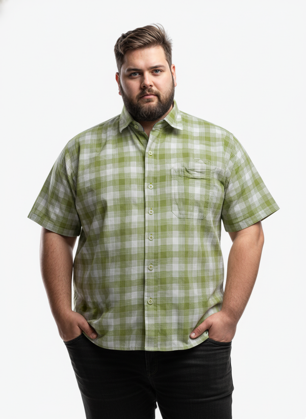 Men’s Plus Size Cotton-Blend Checkered Casual Shirt – Soft, Breathable & Stylish Everyday Wear