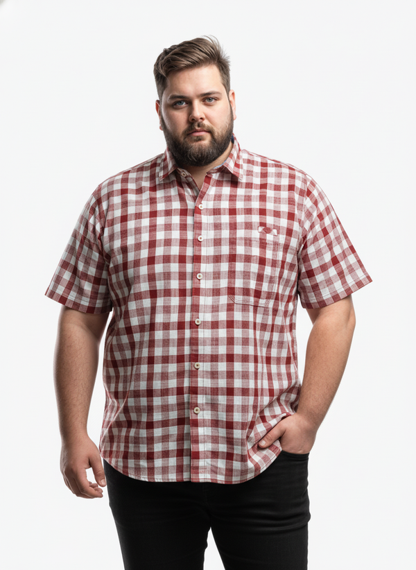 Men’s Plus Size Cotton-Blend Checkered Casual Shirt – Soft, Breathable & Stylish Everyday Wear