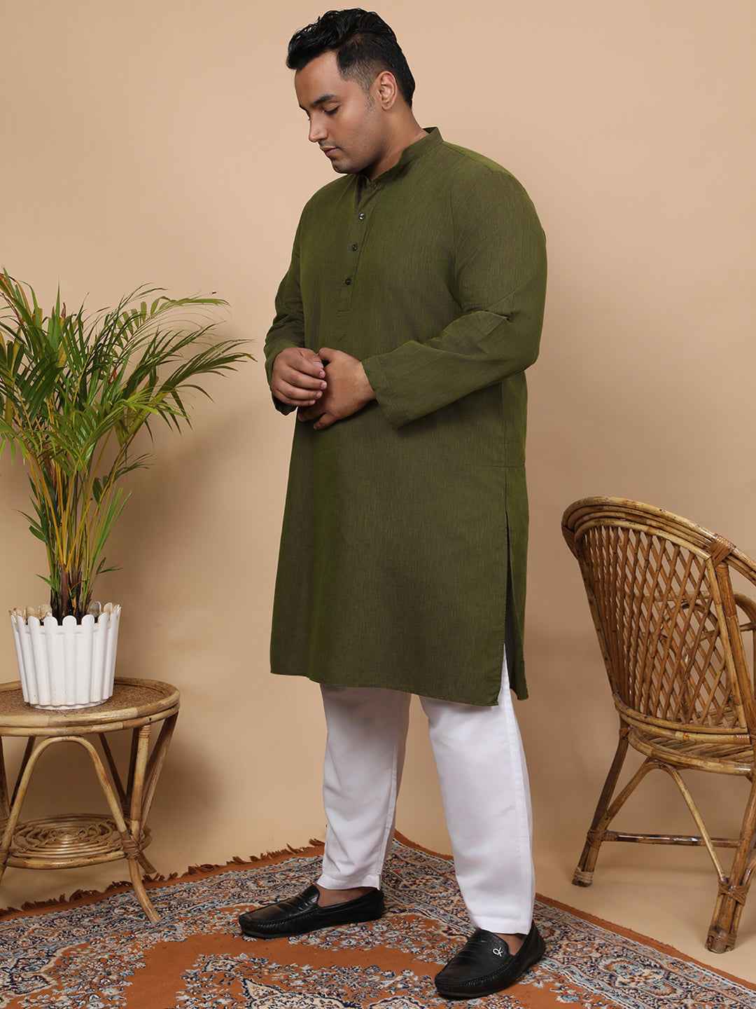 Elegant Linen Texture Kurta for Men – Premium Plus Size Festive Collection