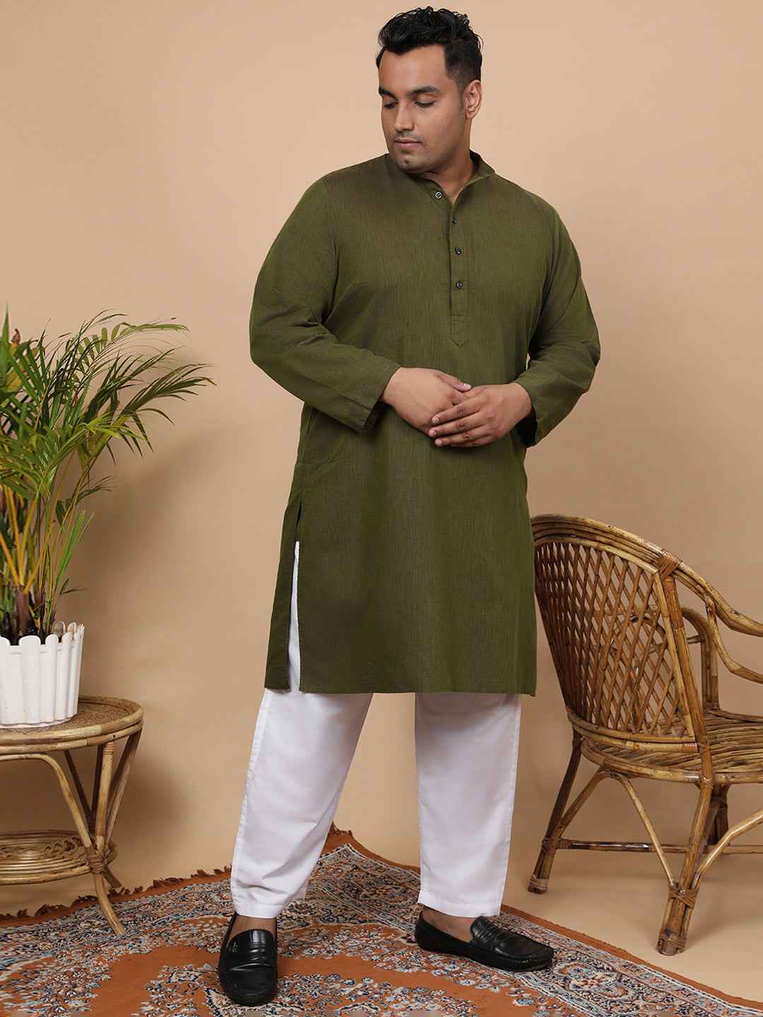 Elegant Linen Texture Kurta for Men – Premium Plus Size Festive Collection