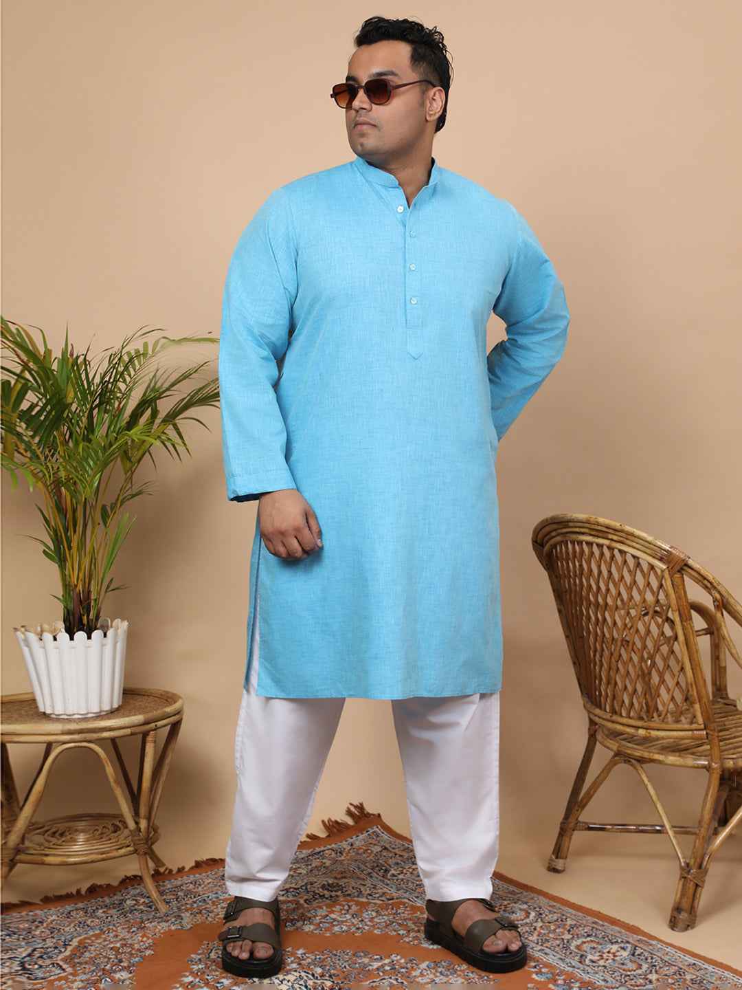 Elegant Linen Texture Kurta for Men – Premium Plus Size Festive Collection