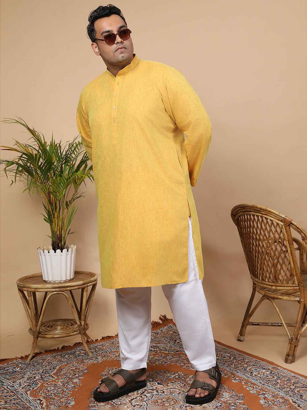 Elegant Linen Texture Kurta for Men – Premium Plus Size Festive Collection