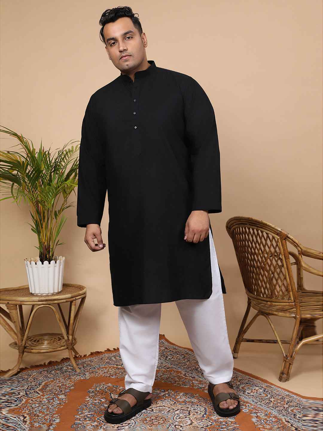 Elegant Linen Texture Kurta for Men – Premium Plus Size Festive Collection