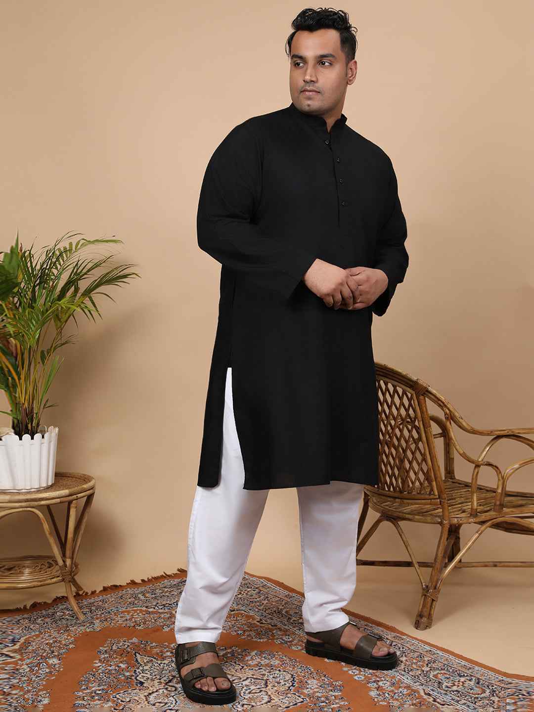 Elegant Linen Texture Kurta for Men – Premium Plus Size Festive Collection