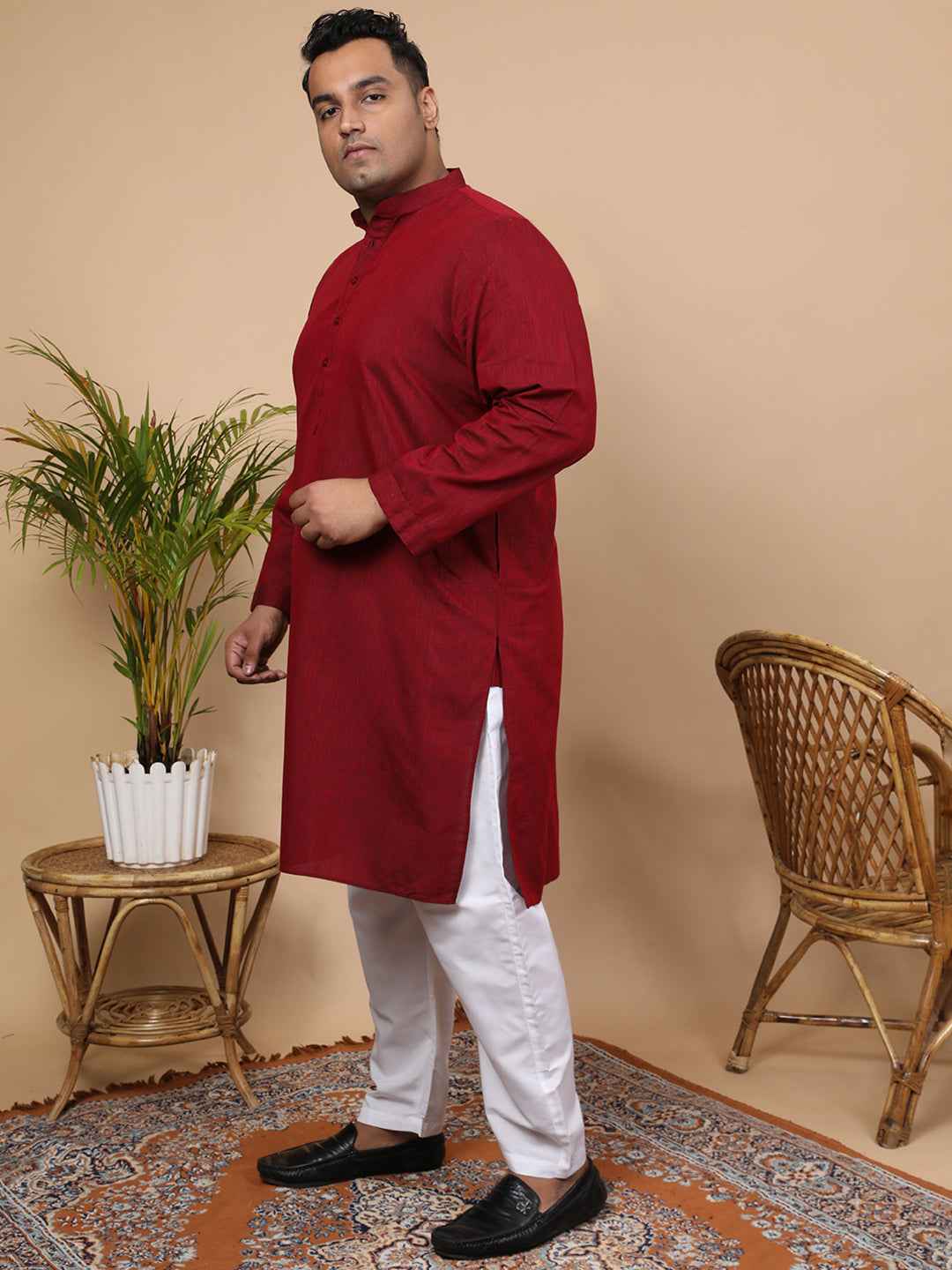 Elegant Linen Texture Kurta for Men – Premium Plus Size Festive Collection