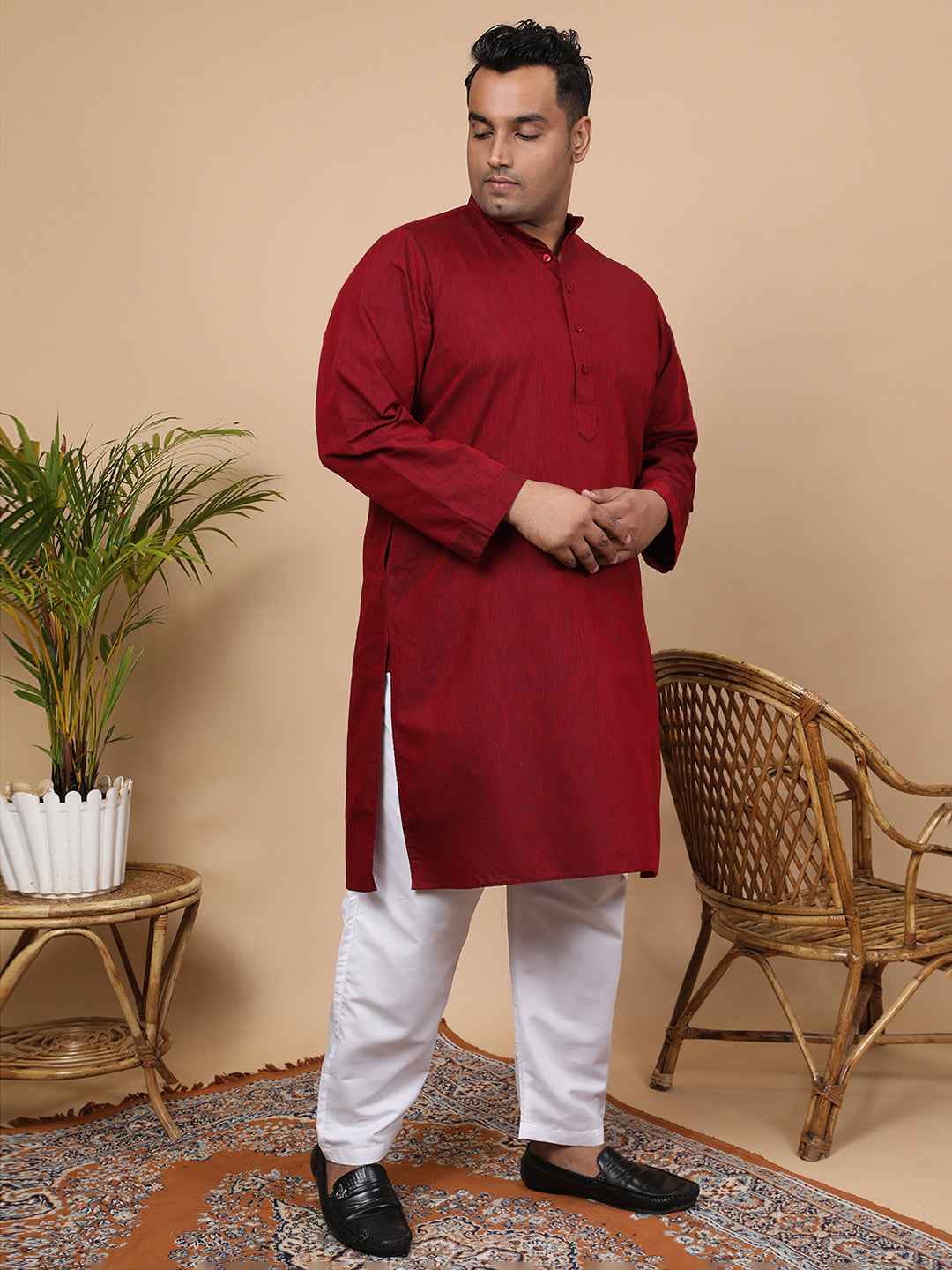 Elegant Linen Texture Kurta for Men – Premium Plus Size Festive Collection