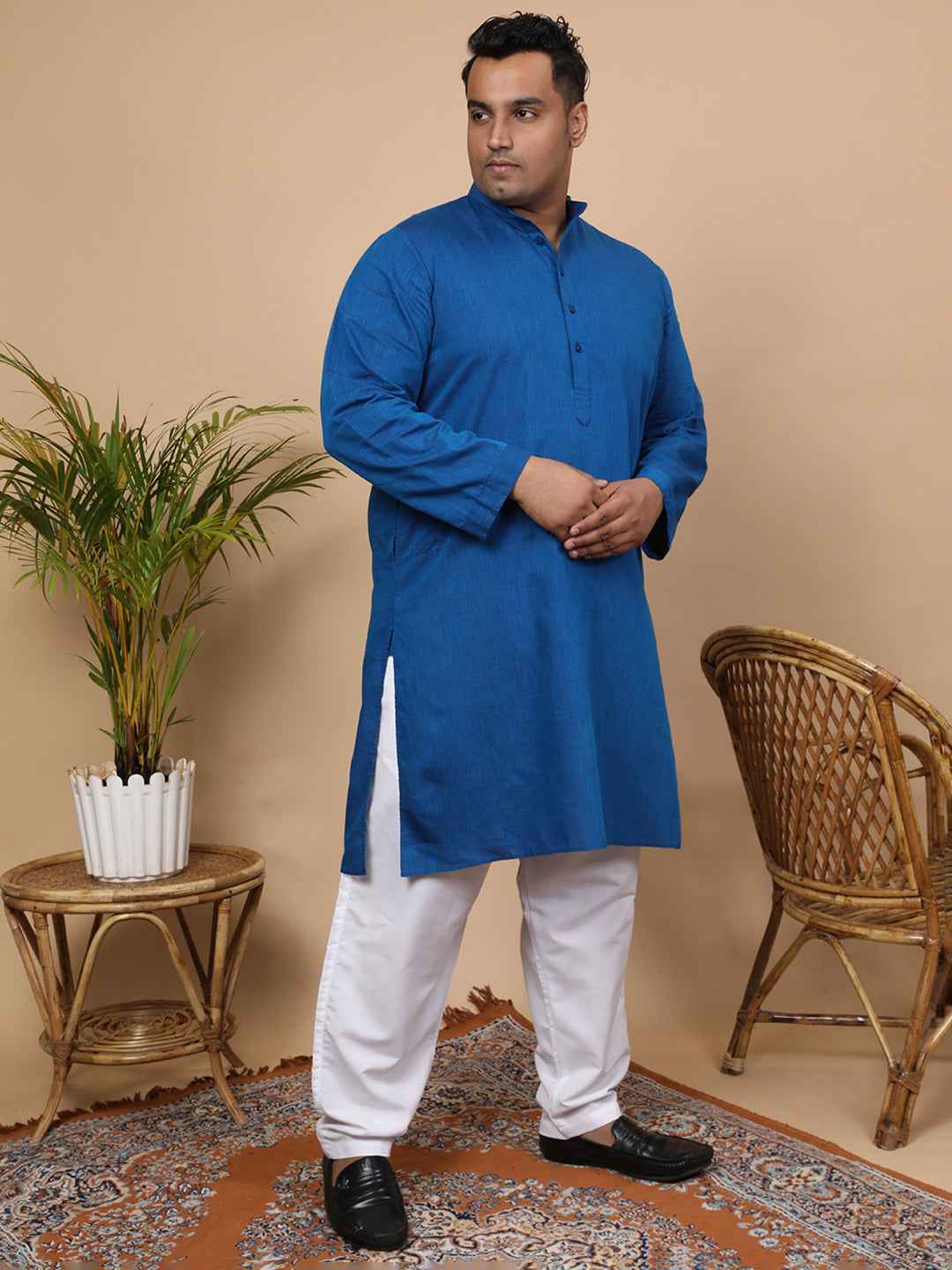 Elegant Linen Texture Kurta for Men – Premium Plus Size Festive Collection