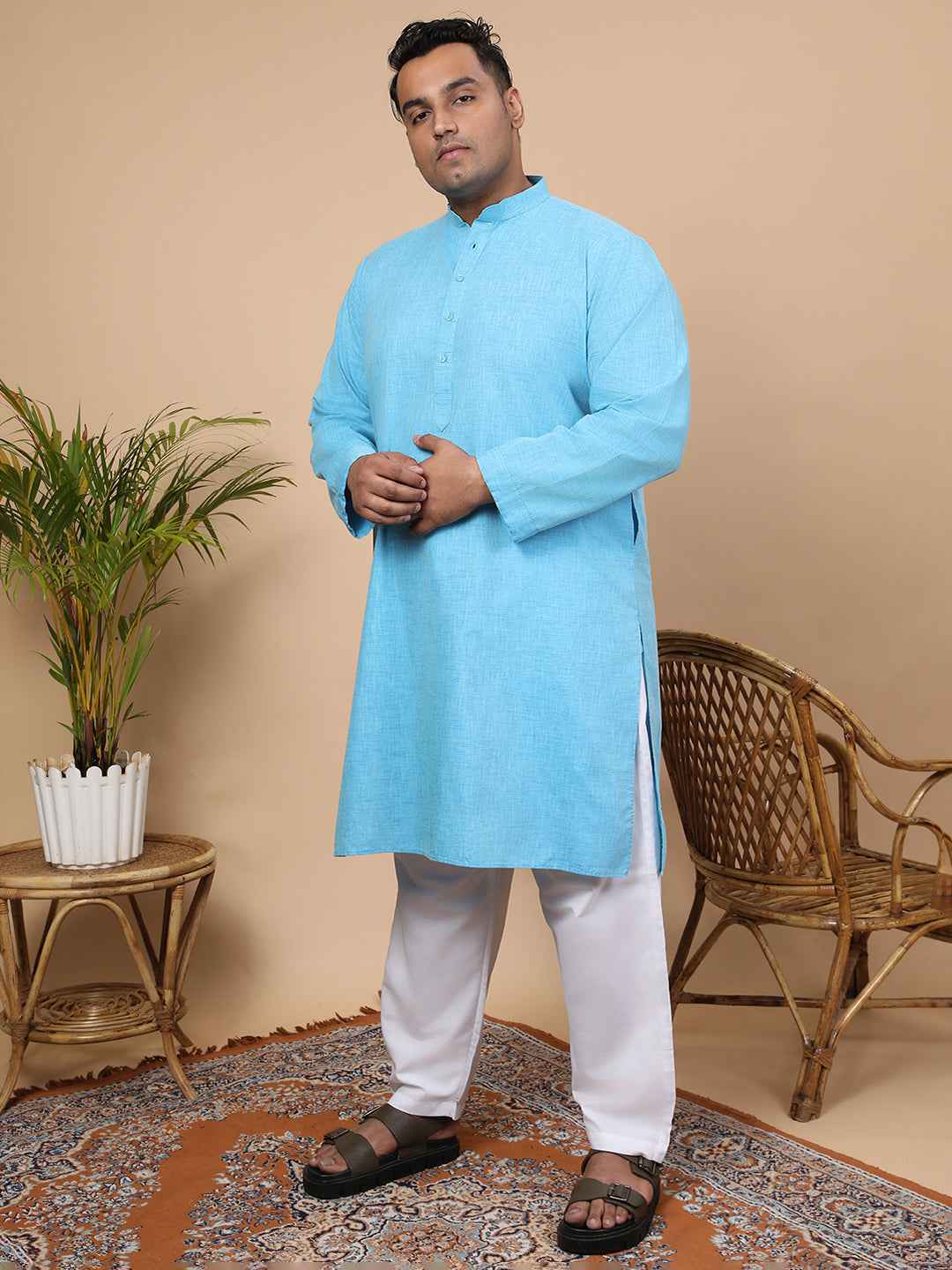 Elegant Linen Texture Kurta for Men – Premium Plus Size Festive Collection