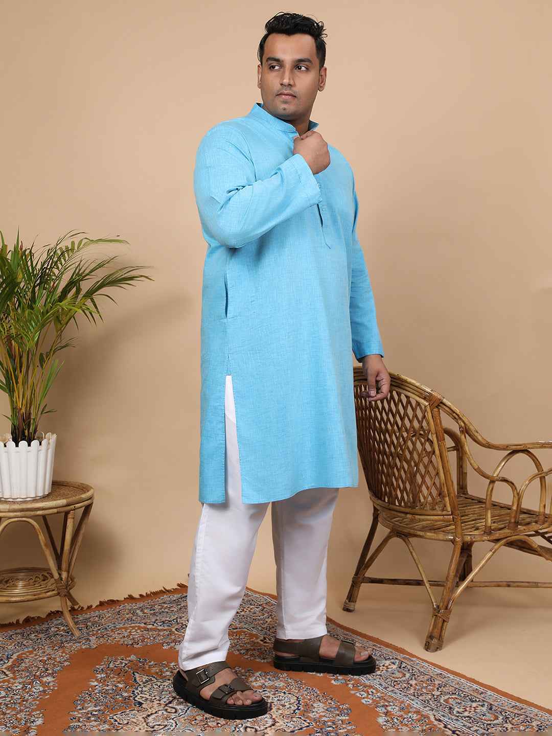 Elegant Linen Texture Kurta for Men – Premium Plus Size Festive Collection