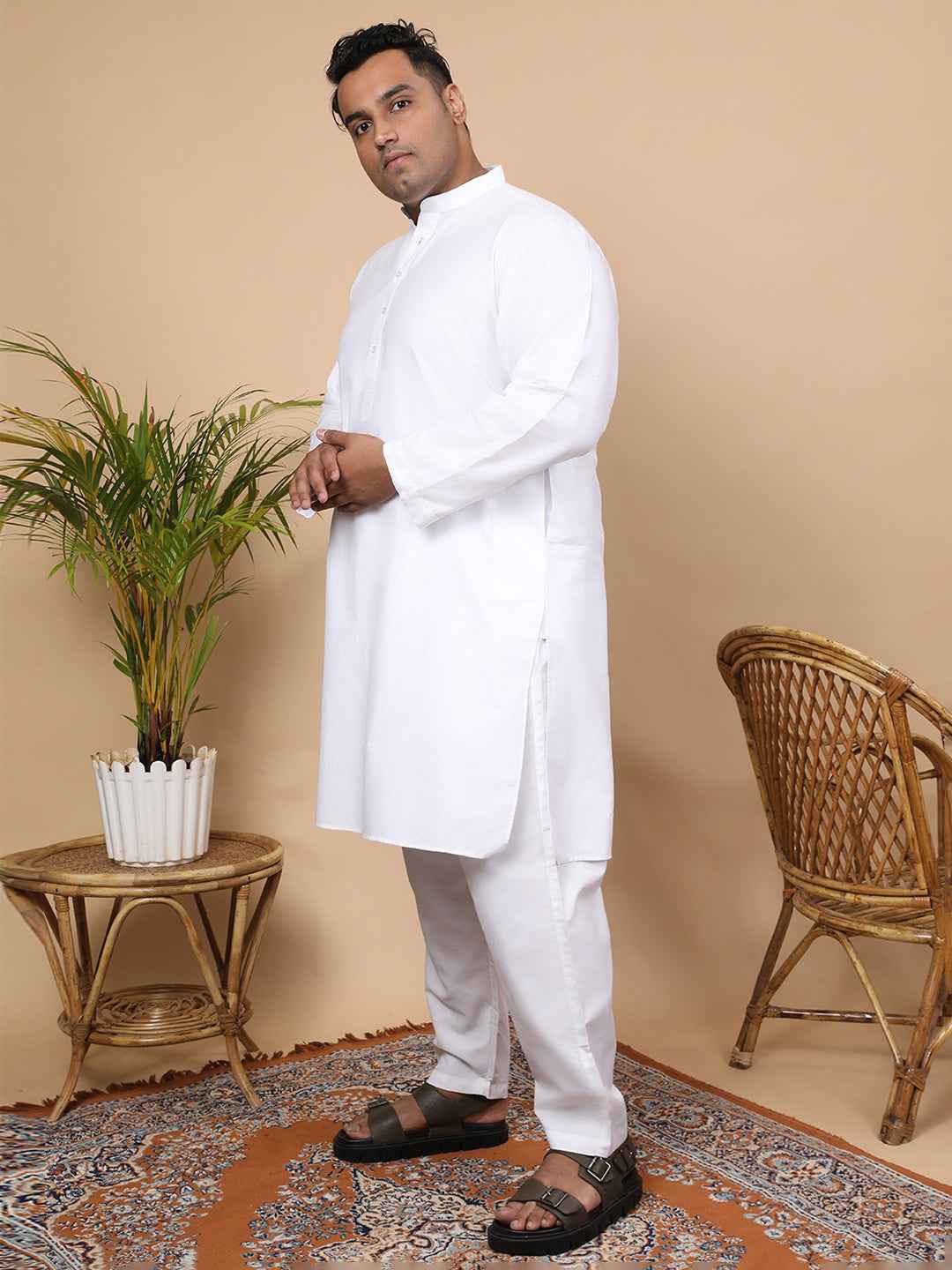 Elegant Linen Texture Kurta for Men – Premium Plus Size Festive Collection