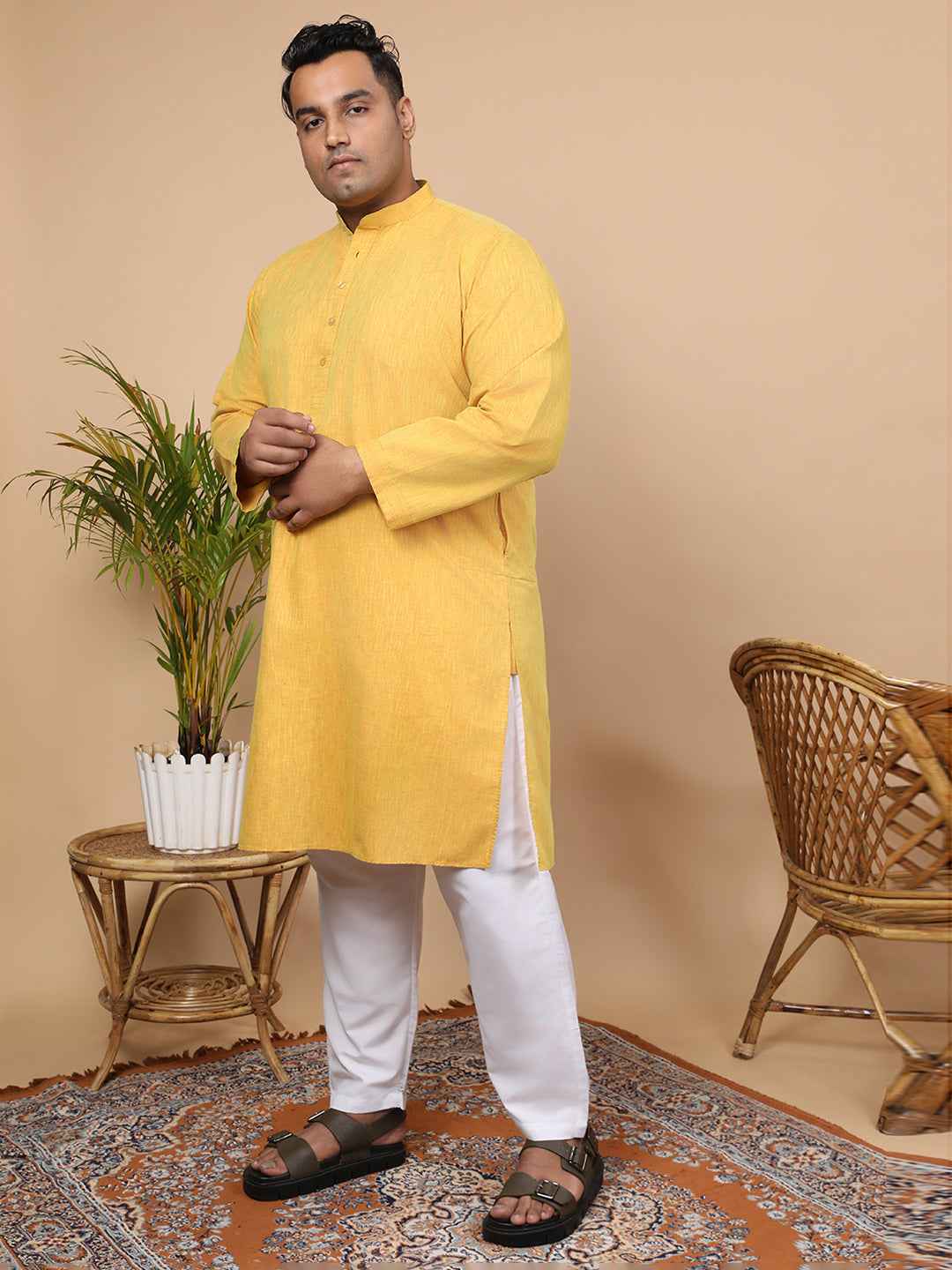 Elegant Linen Texture Kurta for Men – Premium Plus Size Festive Collection