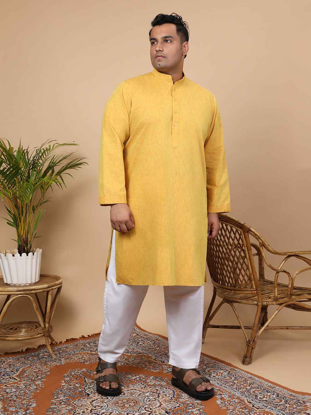 Elegant Linen Texture Kurta for Men – Premium Plus Size Festive Collection