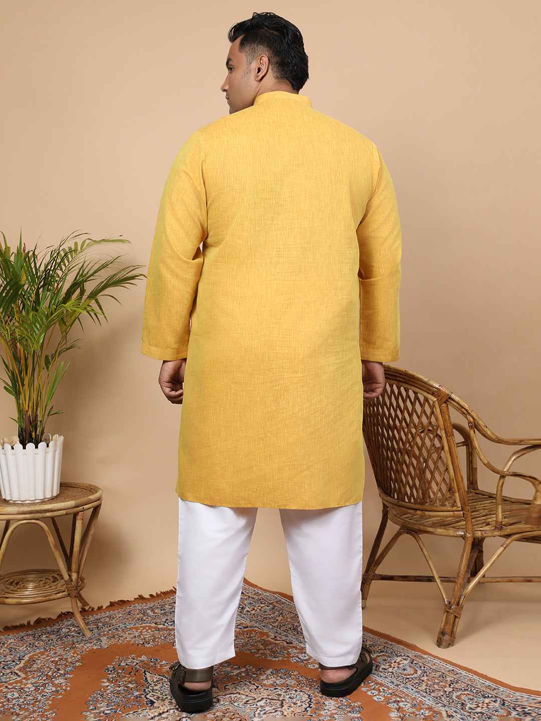 Elegant Linen Texture Kurta for Men – Premium Plus Size Festive Collection