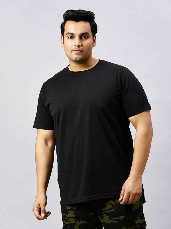 Men's Plus Size Solid Round Neck T-shirt-Black