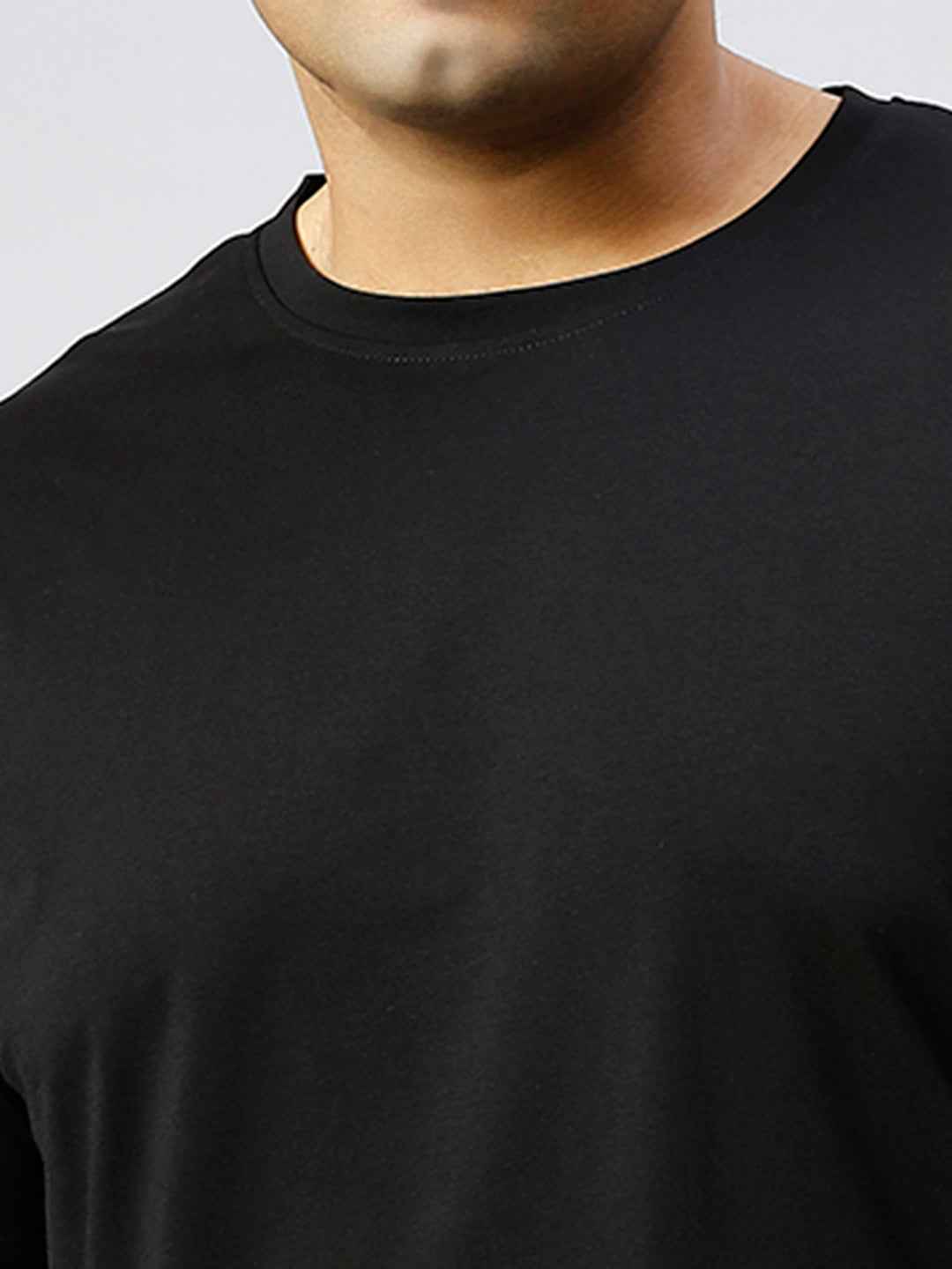 Men's Plus Size Solid Round Neck T-shirt-Black