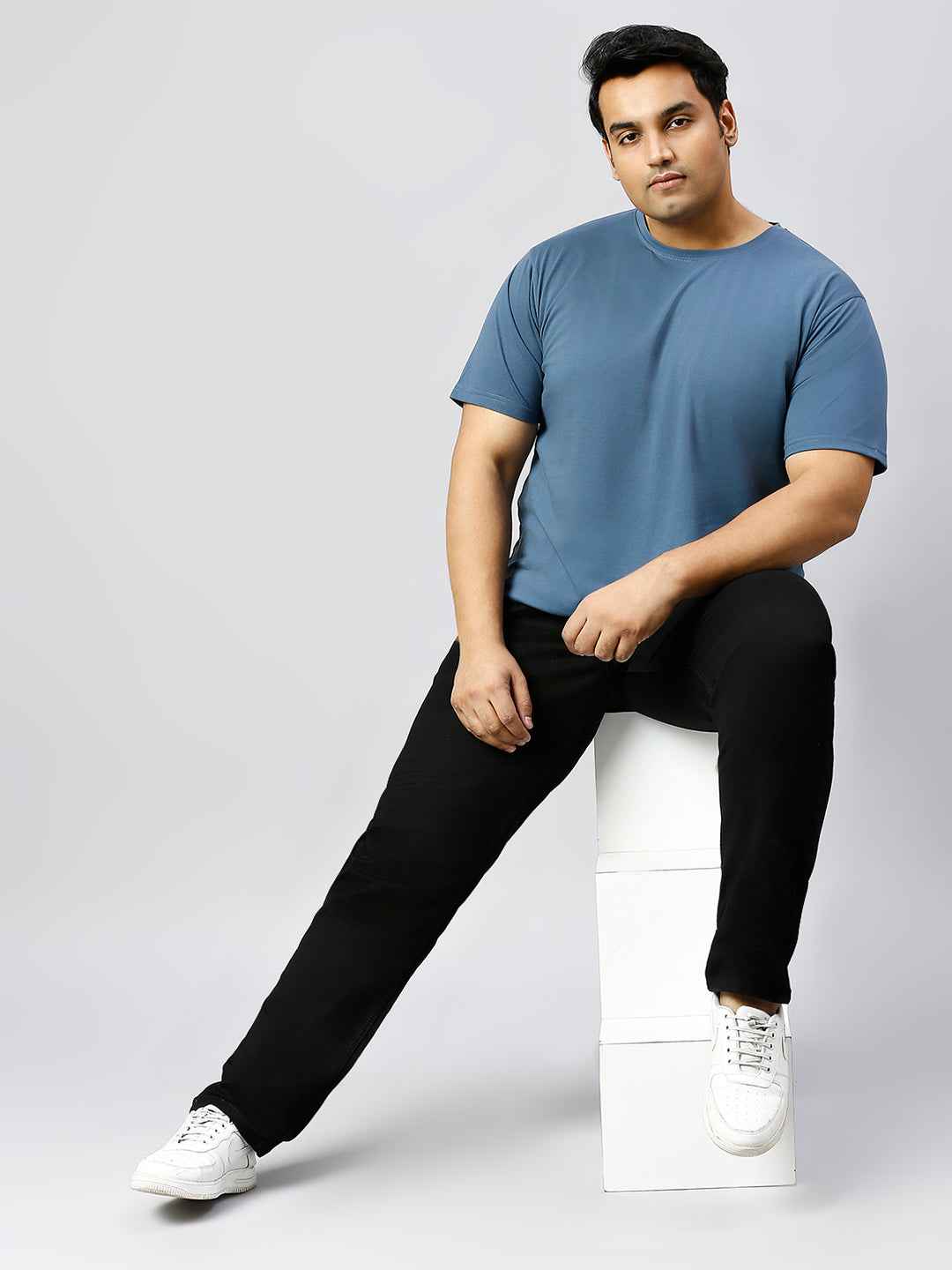 Men's Plus Size Solid Round Neck T-shirt Airforce