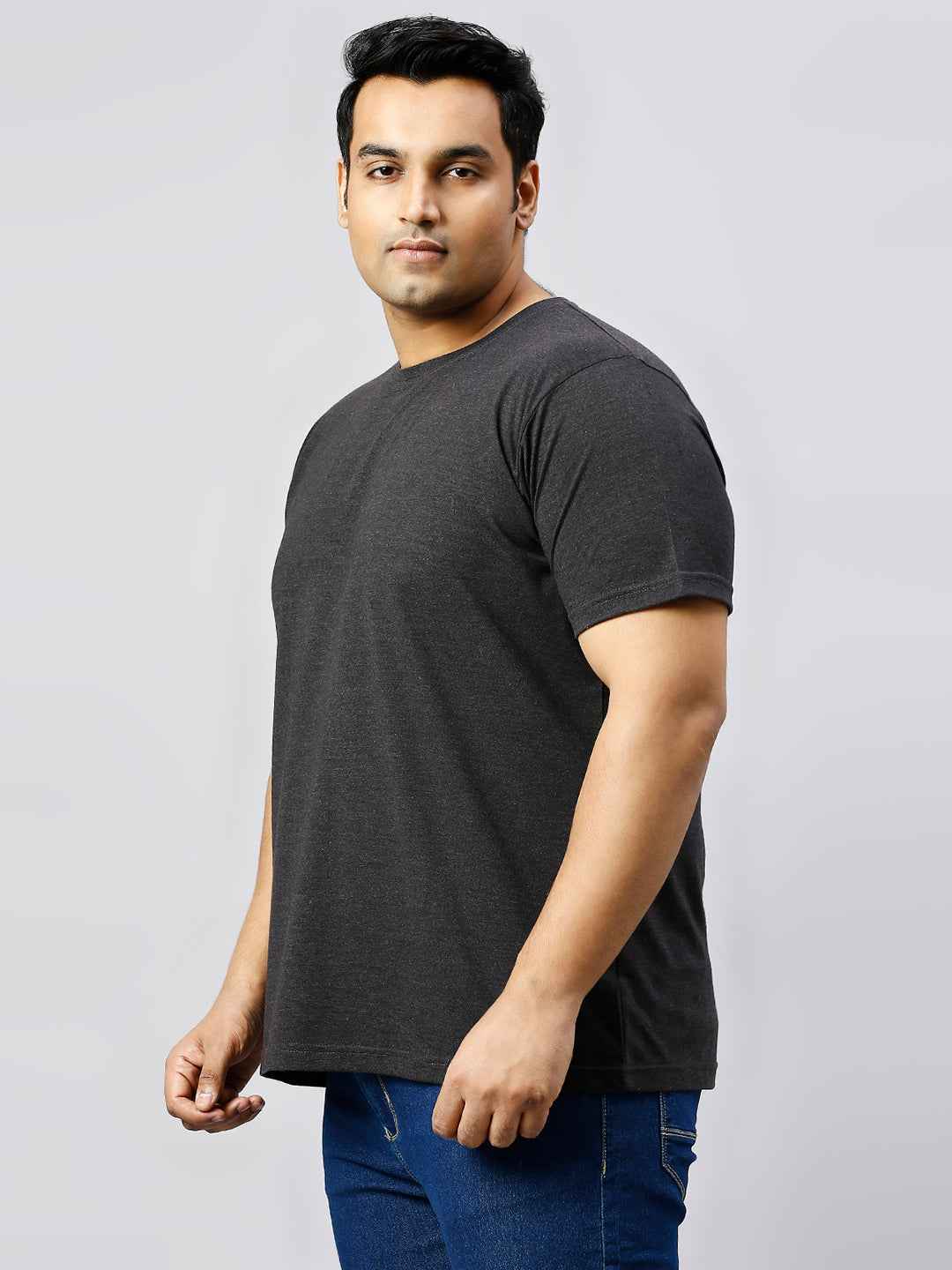 Men's Plus Size Solid Round Neck T-shirt Anthra